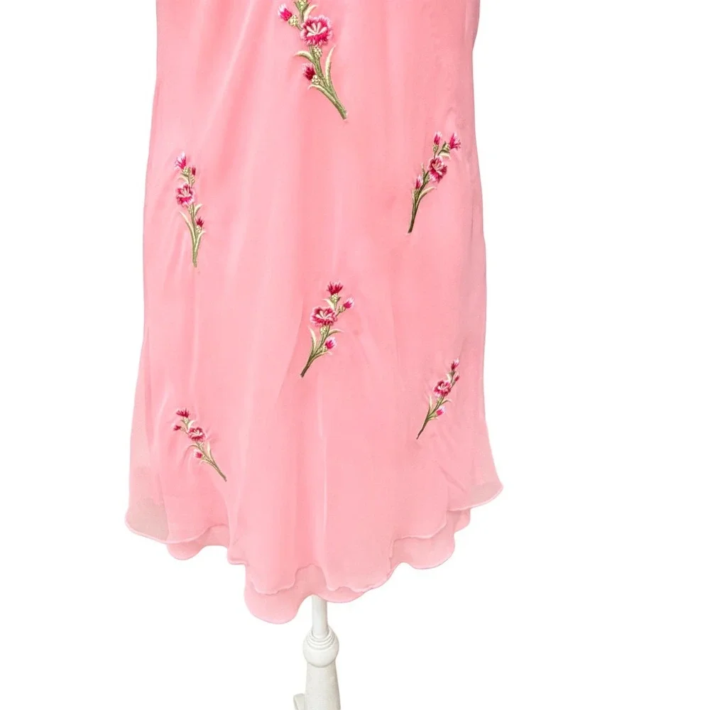 Vintage Victorias Secret Gold Label Pink Floral Embroidered Slip Dress Small 90s